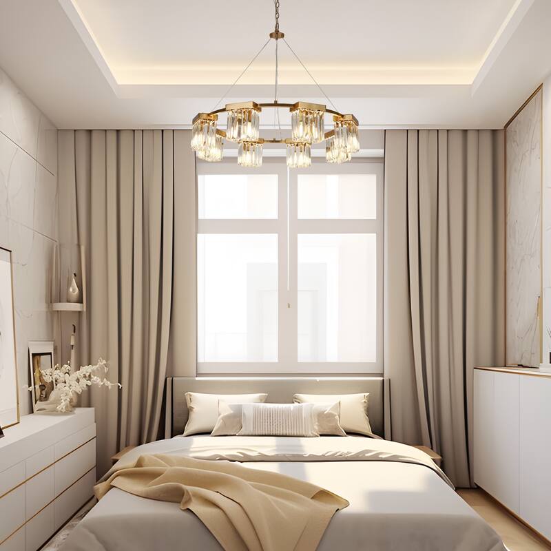 Modern 8-Light Gold Crystal Wheel Chandelier for Living Dining Room - D 31.5" x H 85.7"