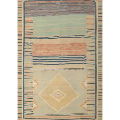 Hand Woven Oriental 100% Wool Carpet Southwestern Tribal Multi-Colored Kilim Area Rug - 9' 8'' X 8' 0''