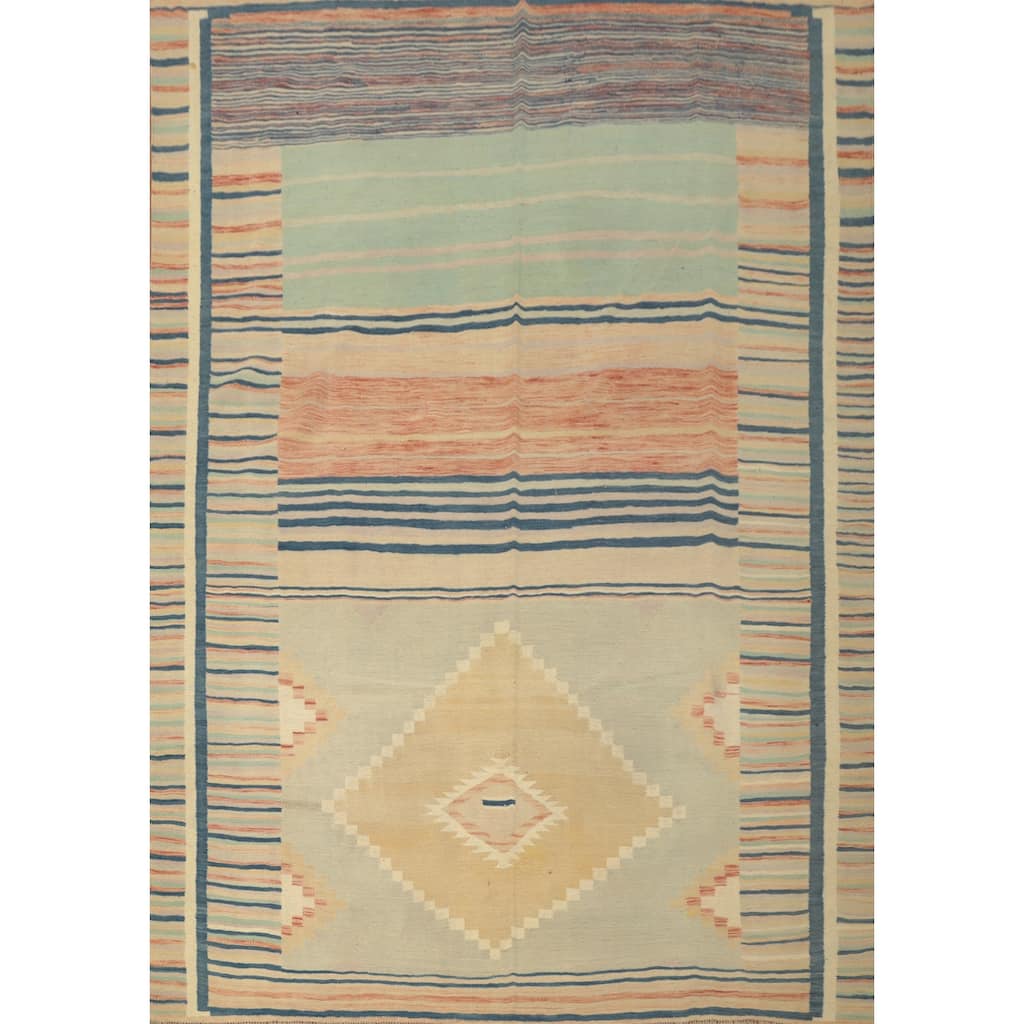 Hand Woven Oriental 100% Wool Carpet Southwestern Tribal Multi-Colored Kilim Area Rug - 9' 8'' X 8' 0''