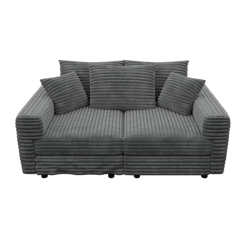 Plush Corduroy Upholstered 3 Seat Sofa , Convertible Deep Seat Lounge Sofa Chair, Cloud Sofa with 5 Soft Pillows
