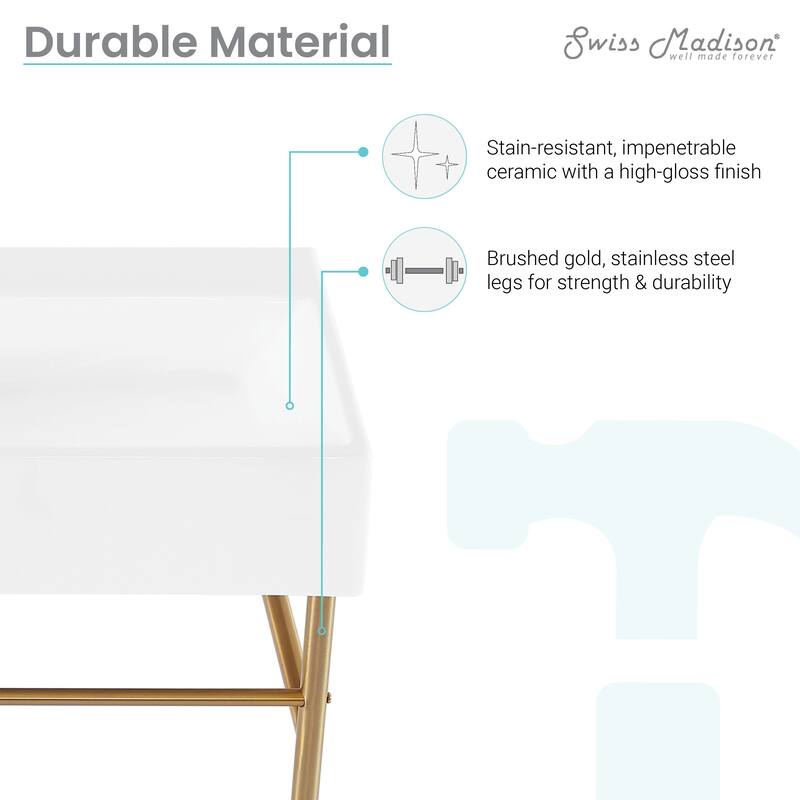 Claire 30" Console Sink White Basin Brushed Gold Legs With 8" Widespread Holes - 30" x 16" x 35"