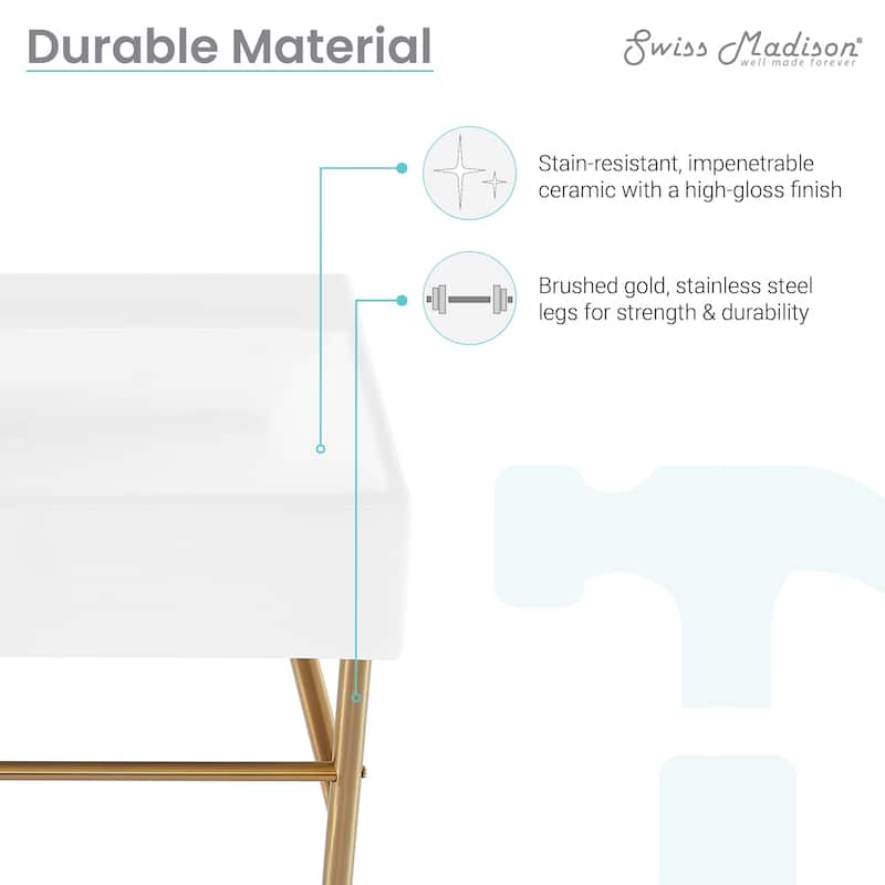 Claire Ceramic Console Sink White Basin Gold Legs