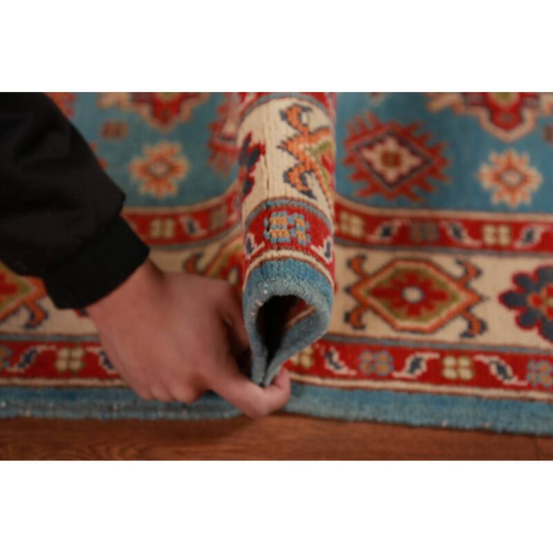 Light Blue Kazak Foyer Rug Handmade Traditional Accent Wool Carpet - 2'9"x 3'11"