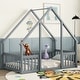 preview thumbnail 10 of 25, Twin Size Solid Wood House-Shaped Floor Bed with Fence and Guardrails Grey