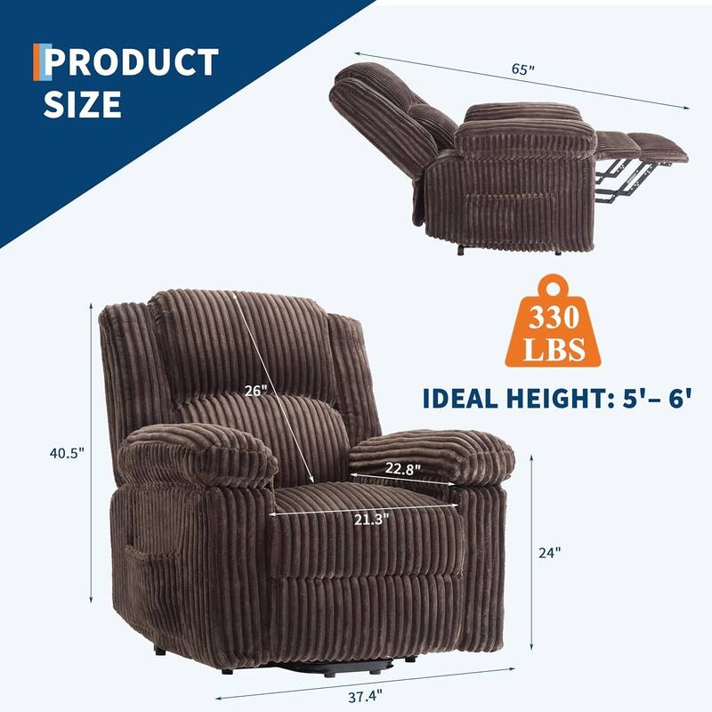 Corduroy Manual Recliner Sofa for Living Room, Bedroom, Home Theater