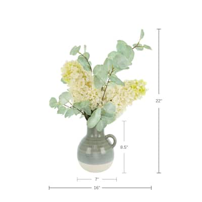 Modern Farmhouse Arrangement with Hydrangeas and Eucalyptus in Ceramic Vase