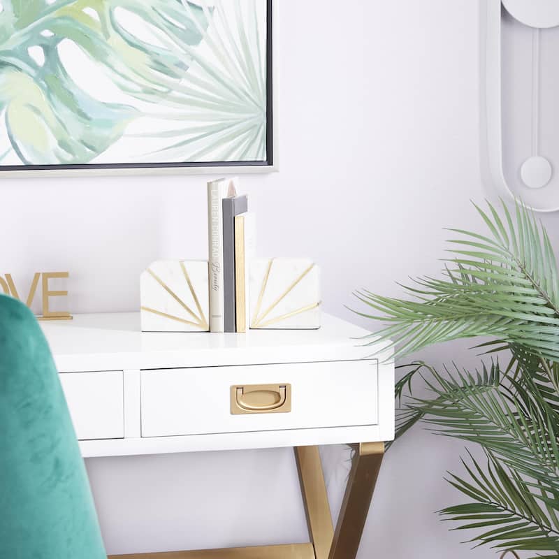 Marble Geometric 8 lbs Decorative Bookends with Gold Inlay - Set of 2 White - CosmoLiving by Cosmopolitan