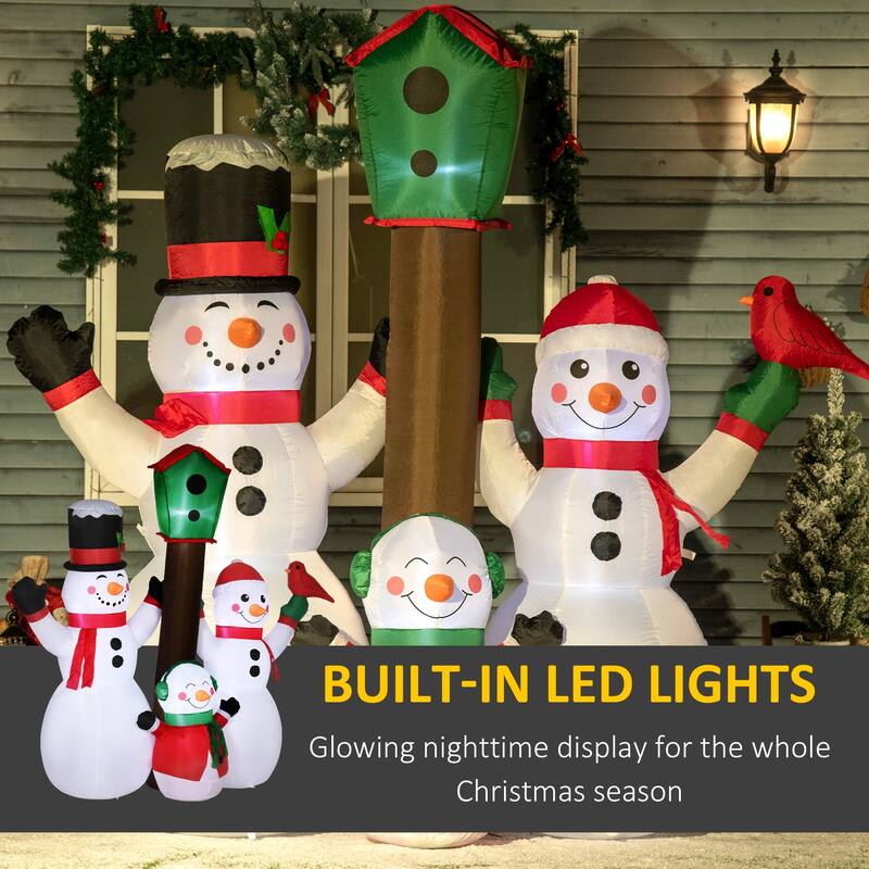 HOMCOM 7ft Inflatable Christmas Snowman Family with Bird and Birdhouse, Blow-Up Outdoor LED Yard Display