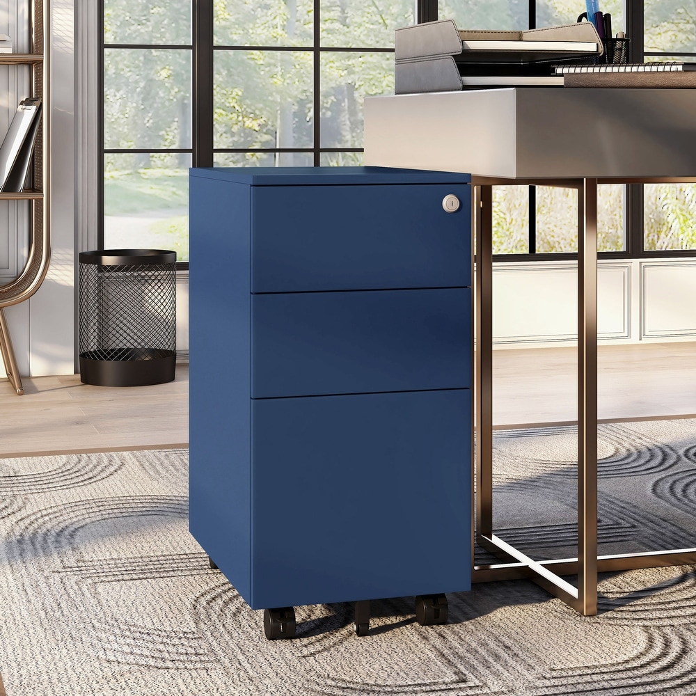 Black Locking Three Drawers Vertical File Cabinet for Office Metal Cabinet Legal/Letter Size Rolling Metal Filing Cabinet on Wheels Mobile 3 Drawers File Cabinet with Lock Anti-tilt Design 