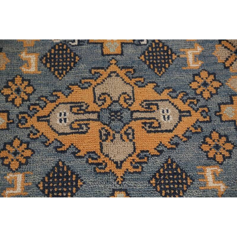 Geometric Viss Indian Area Rug Handmade Orange Wool Carpet - 8'10" x 12'1"
