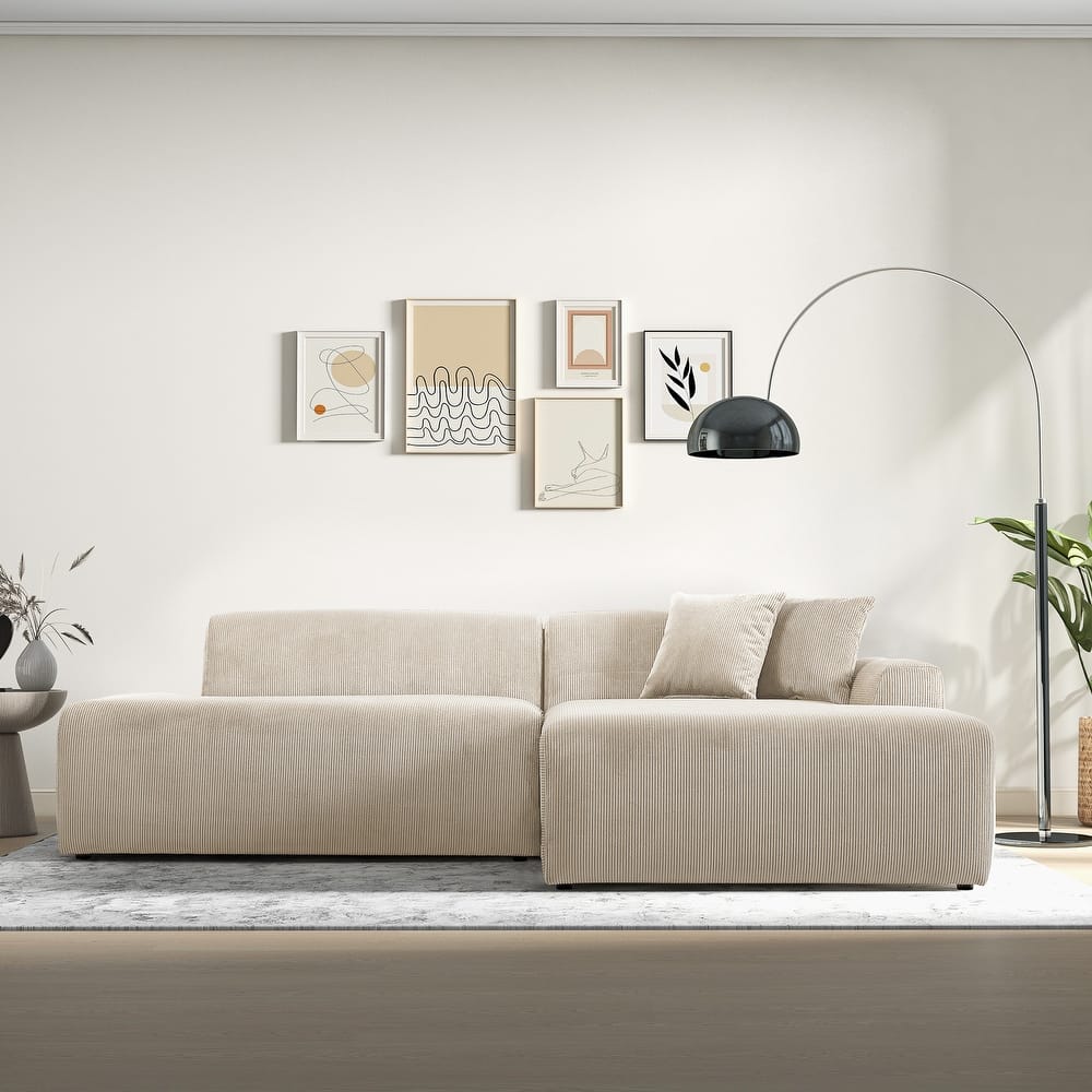 Daron Mid-Century Modern Sectional Corduroy Sofa