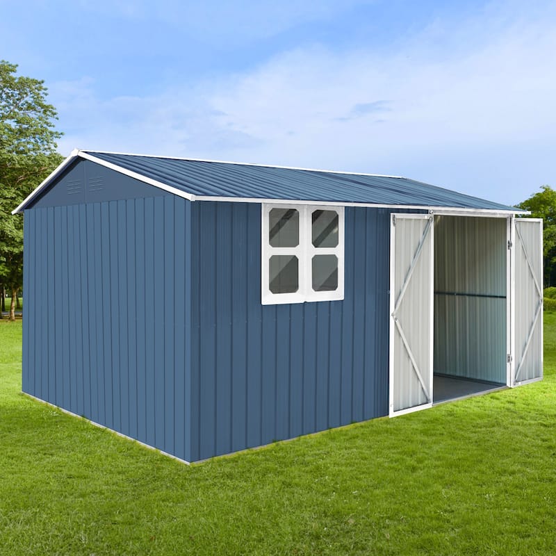 GDFStudio - Metal Garden Shed 12ft x 10ft Outdoor Storage Shed with Window
