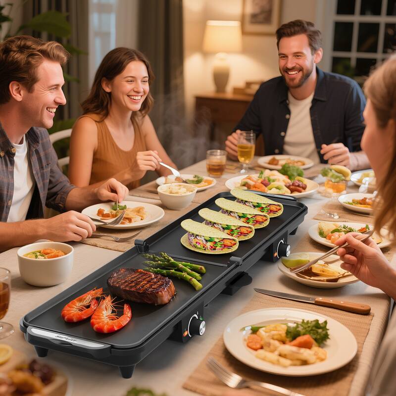 1600W Electric Griddle with Dual Cooking Zones