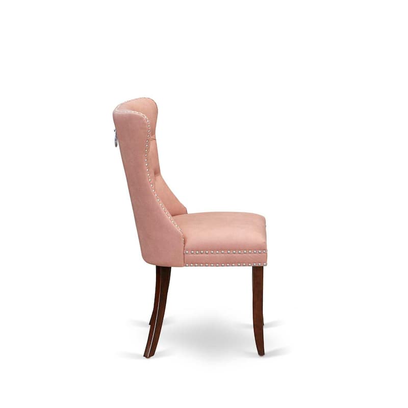 Parsons Dining Chairs Set of 2 - Padded Upholstered Accent Chairs - Beige Red Faux Leather - Nailhead Trim