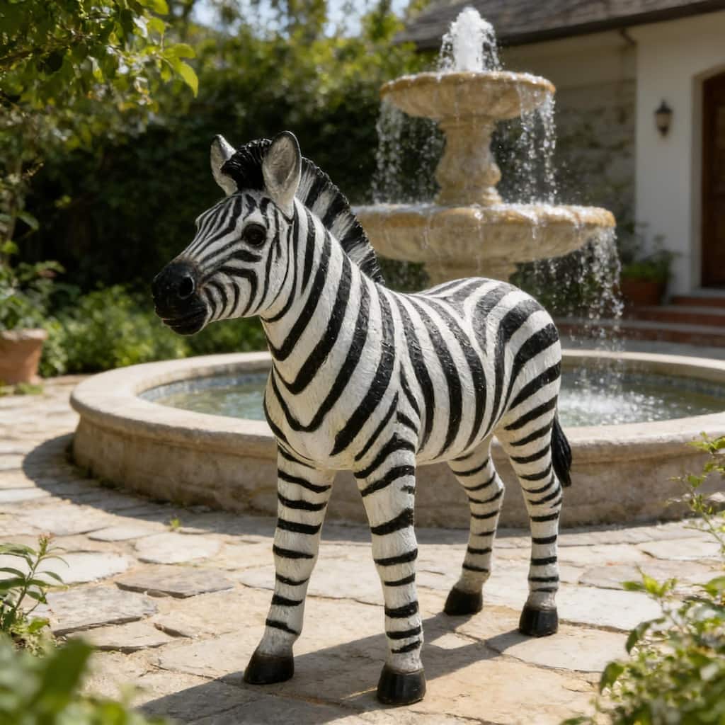 18.31" H x 19.49" L Simulated Zebra Garden Statue, Resin Outdoor & Indoor Decorative Ornament, Courtyard Lawn Art Craft