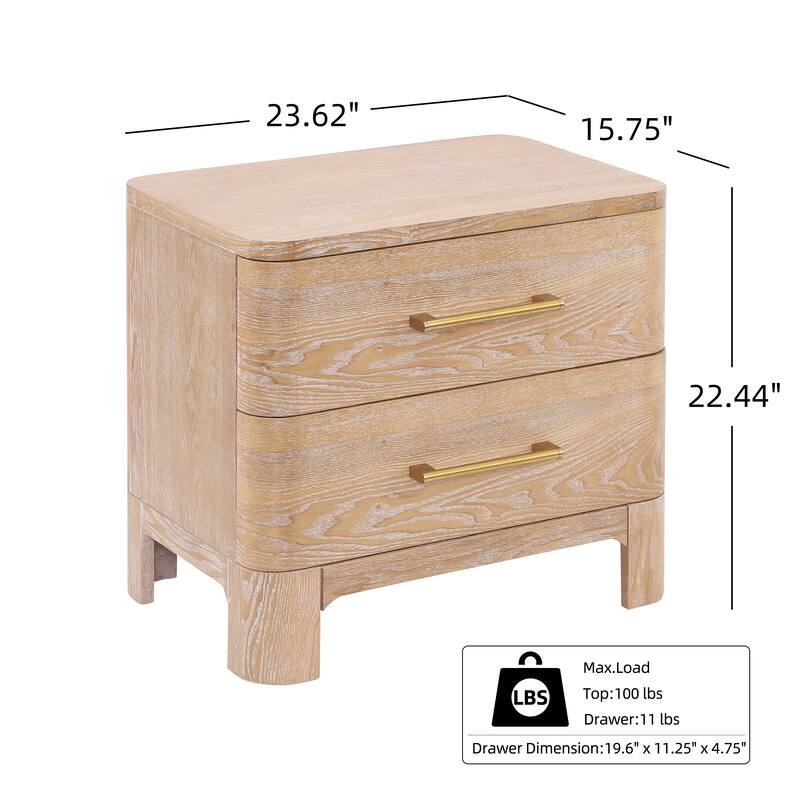 Christopher Knight Home - Modern Nightstand with 2 Drawers and Brushed Gold Handles