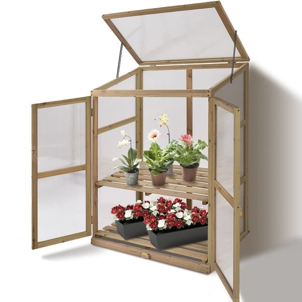 slide 1 of 8, Garden Portable Wooden Raised Plants Greenhouse - 30.0" x 22.5" x 43"(L x W x H) Natural
