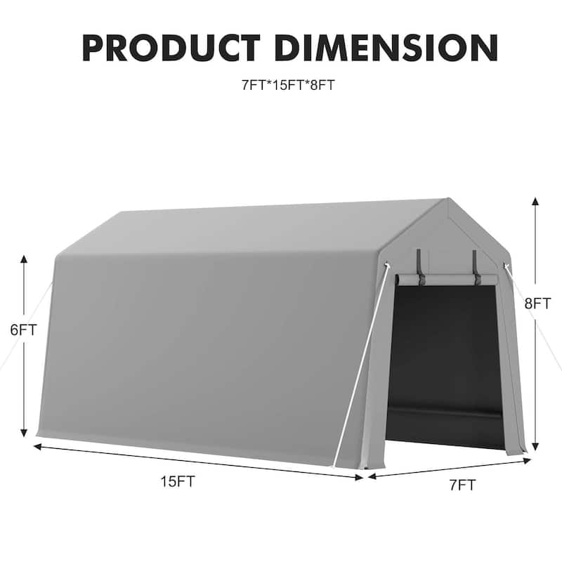 7x15 FT Heavy-Duty Storage Shed Tent, Waterproof Outdoor Shelter Carport - 7X15 Ft