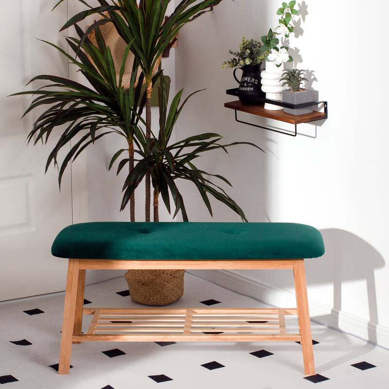 StorageWorks Tufted Bench, Entryway Bench with Shoe Storage Shelf - 36.22"x13.78"x17.72"