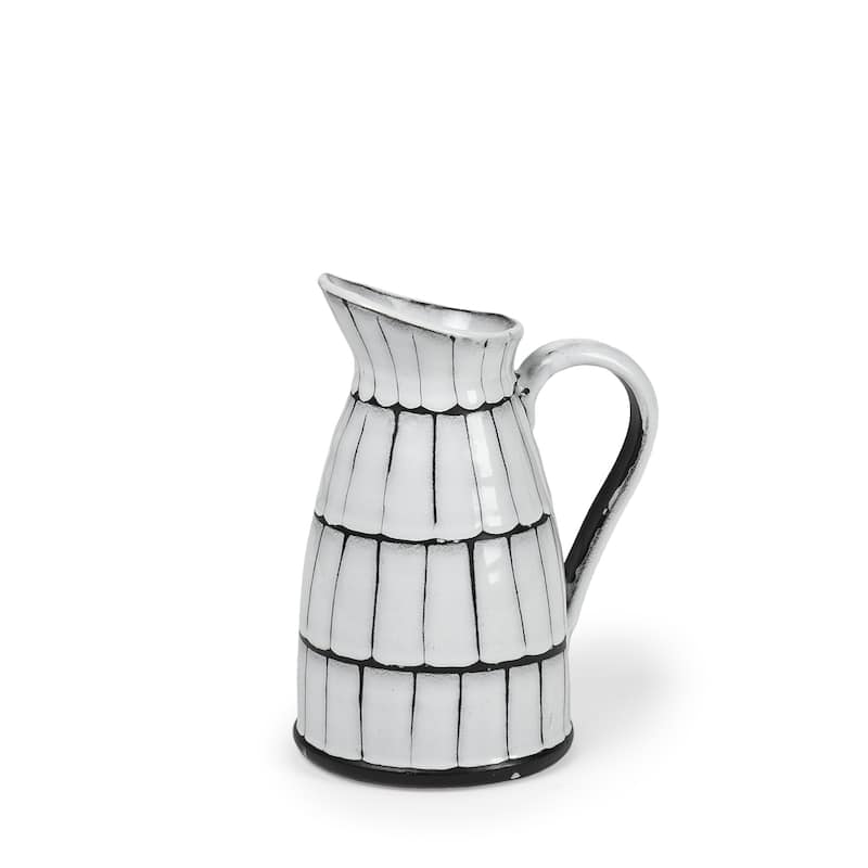 HomeRoots 10" White And Black Artisan Glaze Ceramic Pitcher