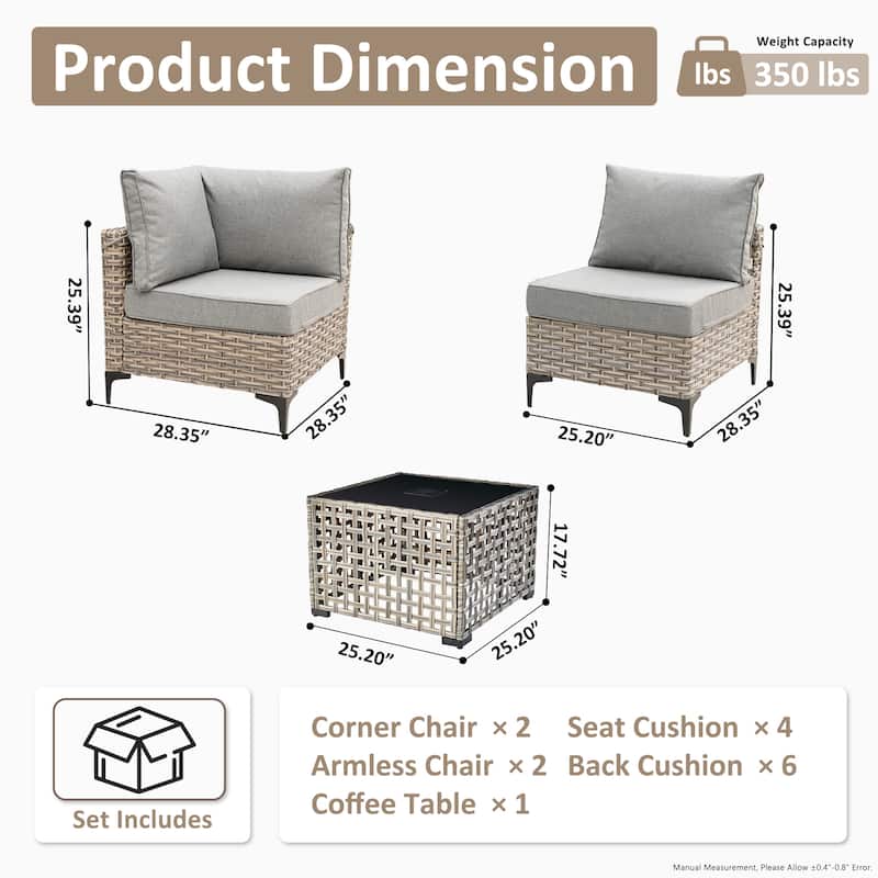 XIZZI 5-piece Patio Wicker Furniture Sectional Sofa Set