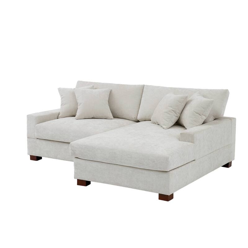2 Set Chenille Upholstered Modular Sectional Sofa Chaise with Pillows