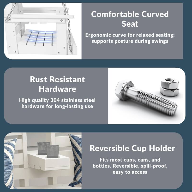 Nashville Poly 54 Inch Porch Swing with Folding Cup Holder