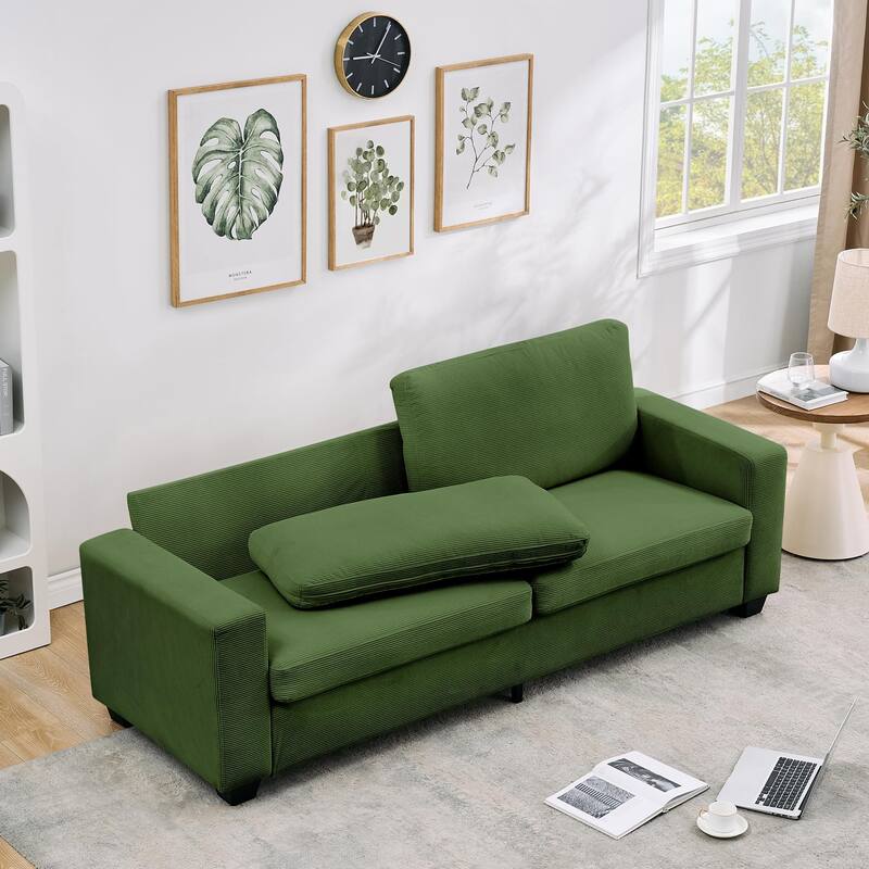 83" Modern Sofa, Corduroy 3 Seater Deep Seat Couch with Wide Armrest, Removable Washable Cushion Cover, Comfy Sofa