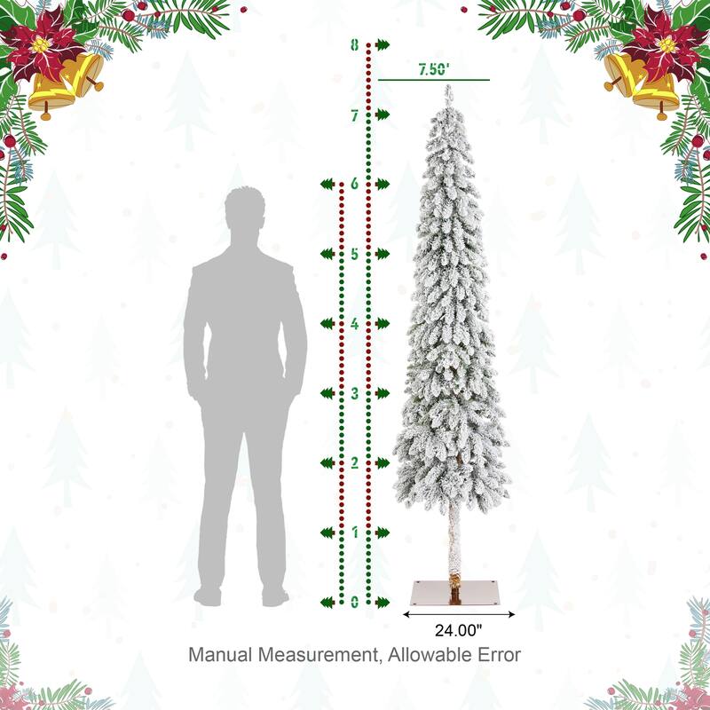 Glitzhome 4.5ft/6ft/7.5ft Pre-Lit Flocked Artificial Snowy Downswept Christmas Tree with Foot Pedal Control LED Lights