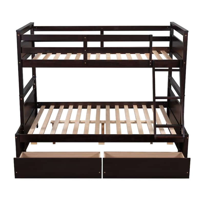 Espresso Twin over Full Bunk Bed w/ Drawers Storage Bed Convertible