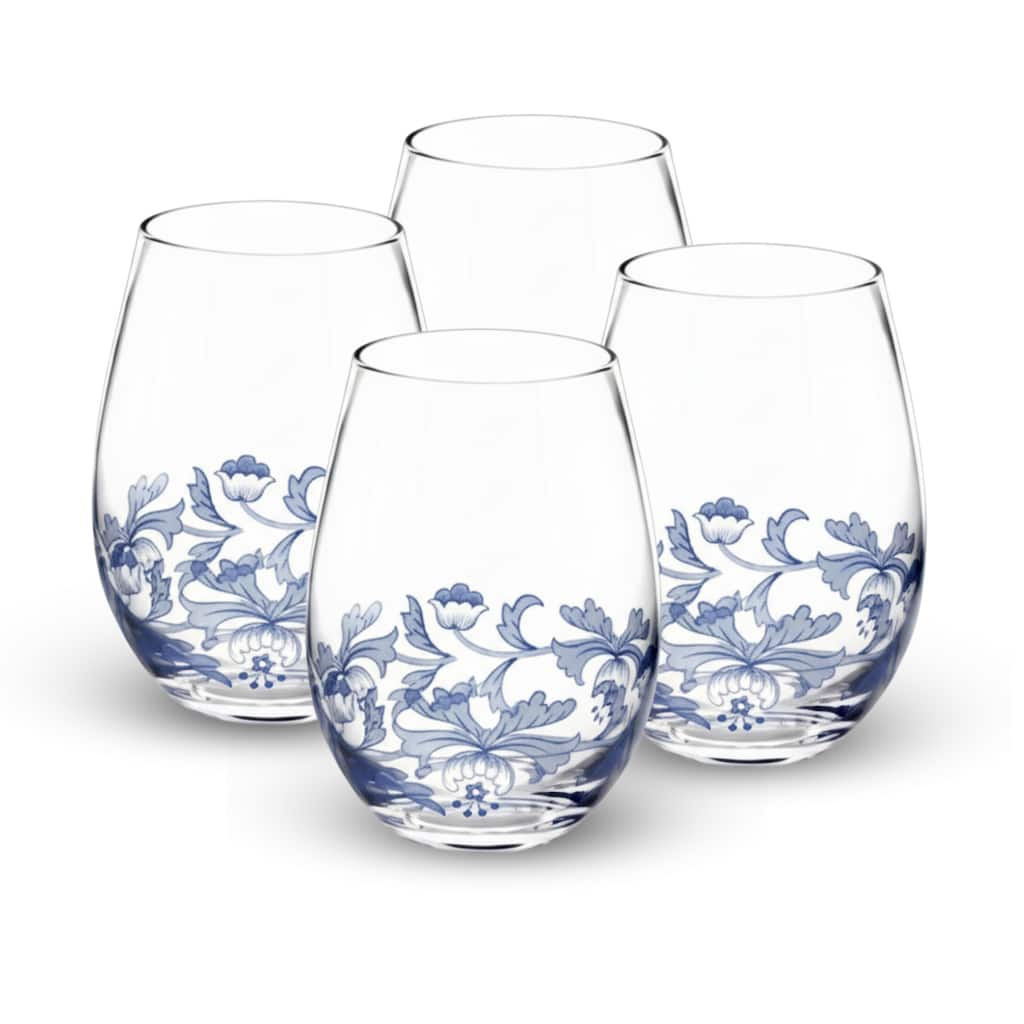 Spode Set of 4 Blue Italian Stemless Wine Glass - 19 oz.