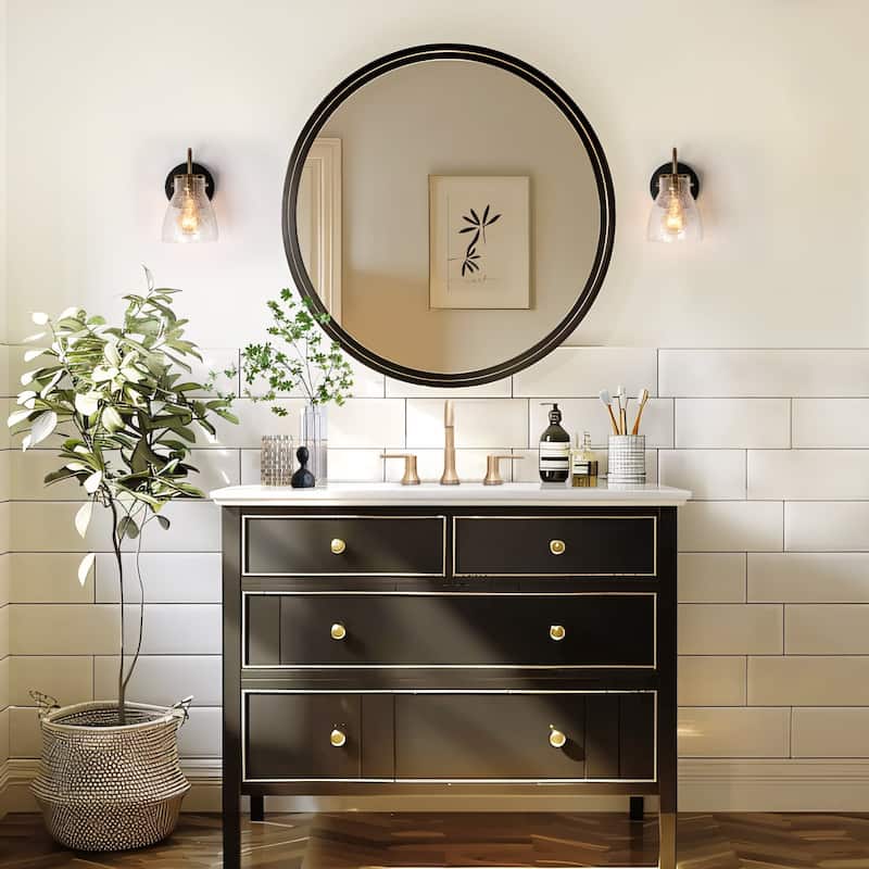 Aidtyrtm Modern 1-Light Glass Wall Sconce Bathroom Vanity Light - L5.1" x W7.1" x H8.3"