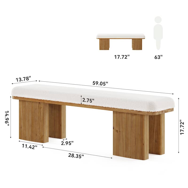 59.05-Inch Solid Wood Entryway Bench, Modern Upholstered End of Bed Bench, Long Ottoman for Bedroom, Entryway