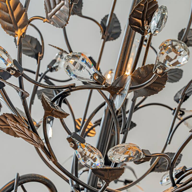 Contemporary 3/6-Light Dark Bronze Leaf Chandelier Elegant Interior Lighting With Crystal Accents For Dining Room Foyer