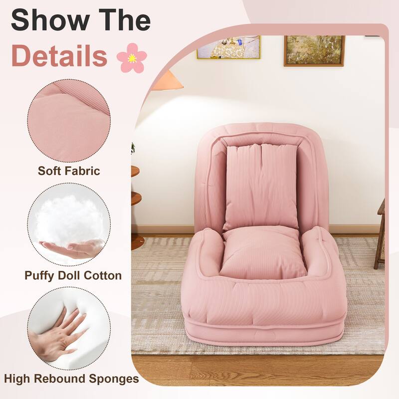 Rossetta Modern Foldable Adjustable Design Corduroy Lazy Bean Bag Chair with 2 Soft Pillows, Pets Friendly