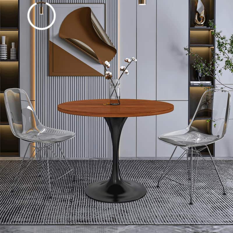 LeisureMod Verve 36" Round Dining Table with MDF Wood TableTop and Black Steel Base for Kitchen & Dining Room