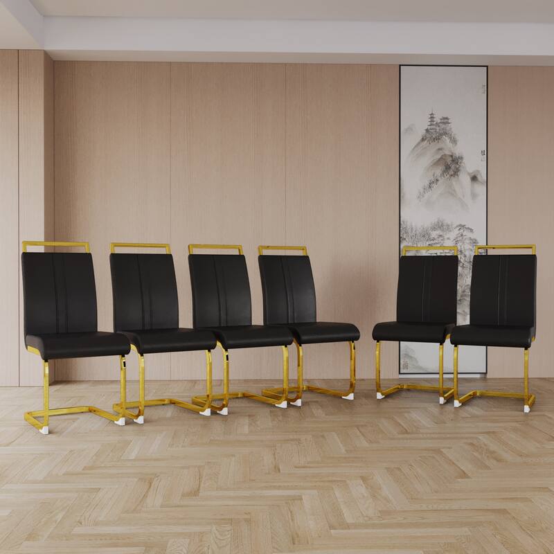 Modern Dining Chairs,PU Faux Leather High Back Upholstered Side Chair with Golden Metal Leg