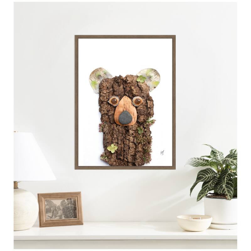 Kate and Laurel Bear with Green by Madeline Jeppesen Framed Canvas Wall Art Print
