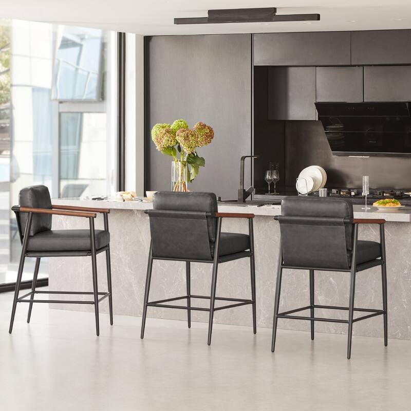 Chris Modern Counter Stools Set with Metal & Wood - Set of 2