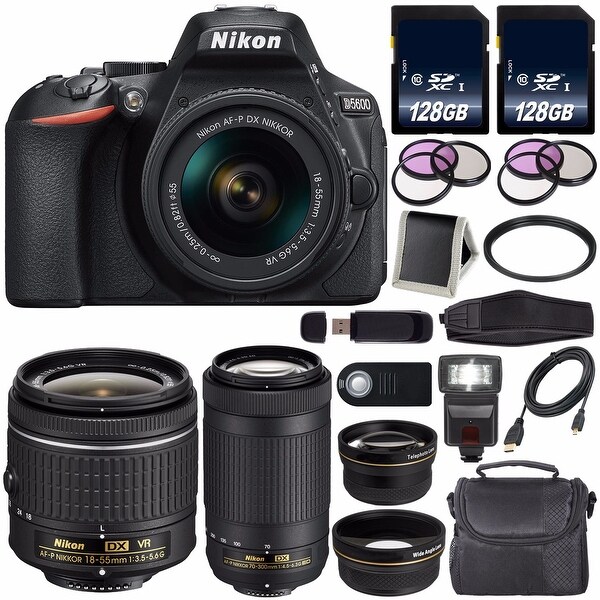 Nikon D5600 DSLR Camera with 18-55mm VR AF-P Lens (Black) International Model + Nikon AF-P DX 70-300mm f/4.5-6.3G ED Lens Bundle
