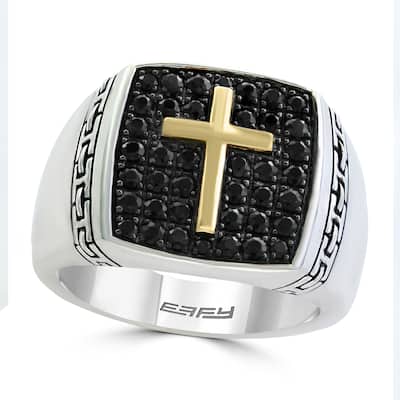 Effy Men's 925 Sterling Silver/18K Yellow Gold ,Black Sapphire Ring