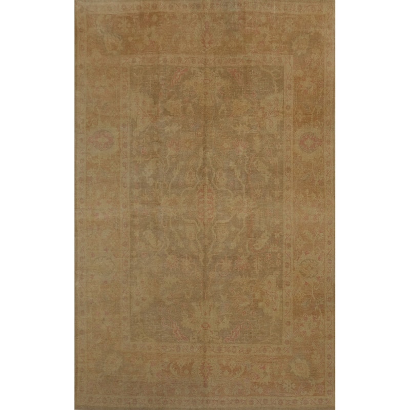Hand Knotted Transitional Wool Carpet Brown Oushak Rug Floral Area Rug - 14' 3'' X 9' 2''