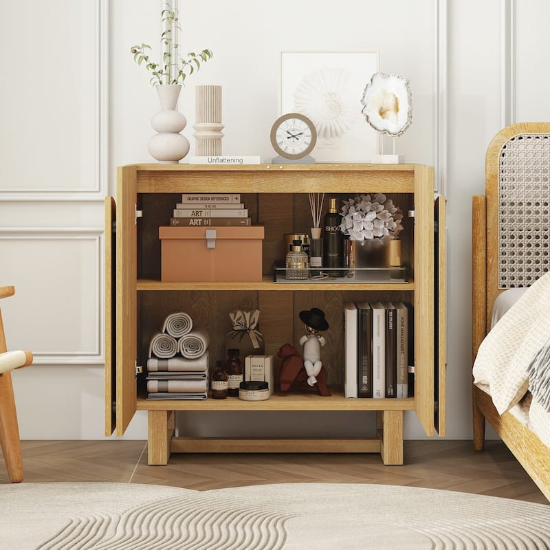 Roomfitters Modern 2 Door Accent Cabinet, Wooden Storage Cabinet with Arched Design, Natural - Natural