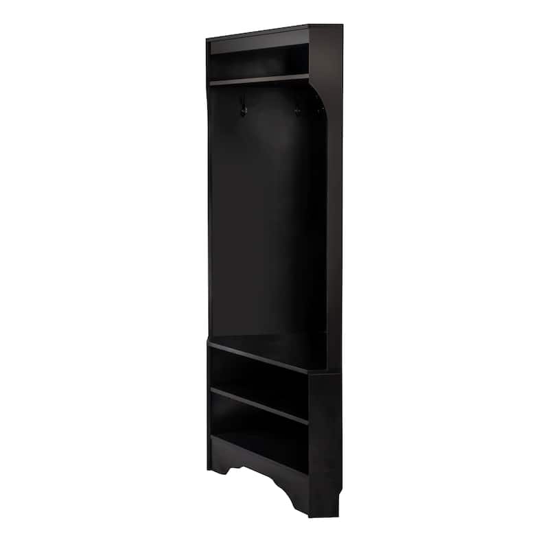 Corner Hall Tree with Coat Hooks & Shoe Bench, Entryway Storage Cabinet Coat Rack with Adjustable Shelf