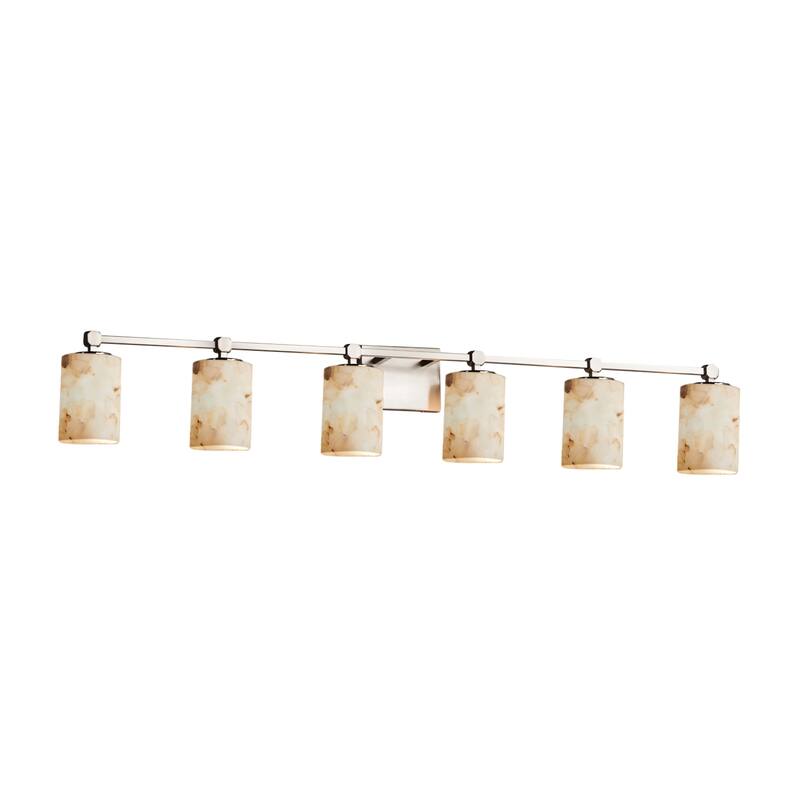 Justice Design Alabaster Rocks Tetra 6-light Brushed Nickel Bath Bar, Cylinder - Flat Rim Shade - Silver