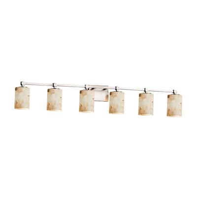 Justice Design Alabaster Rocks Tetra 6-light Brushed Nickel Bath Bar, Cylinder - Flat Rim Shade - Silver