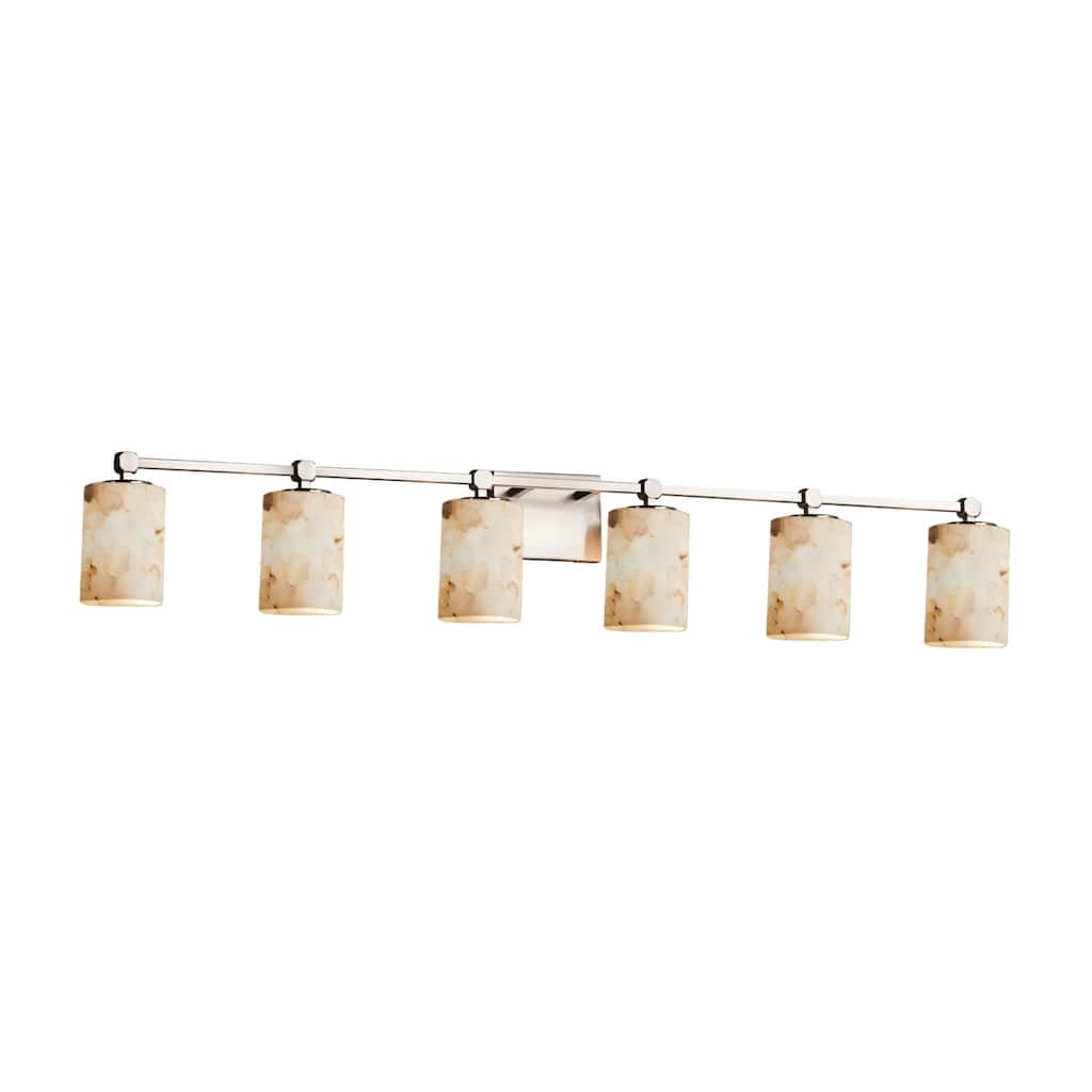Justice Design Alabaster Rocks Tetra 6-light Brushed Nickel Bath Bar, Cylinder - Flat Rim Shade - Silver