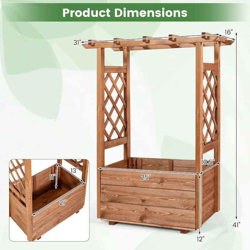 Gymax Wooden Raised Garden Bed/ Lattice Trellises Hanging Roof
