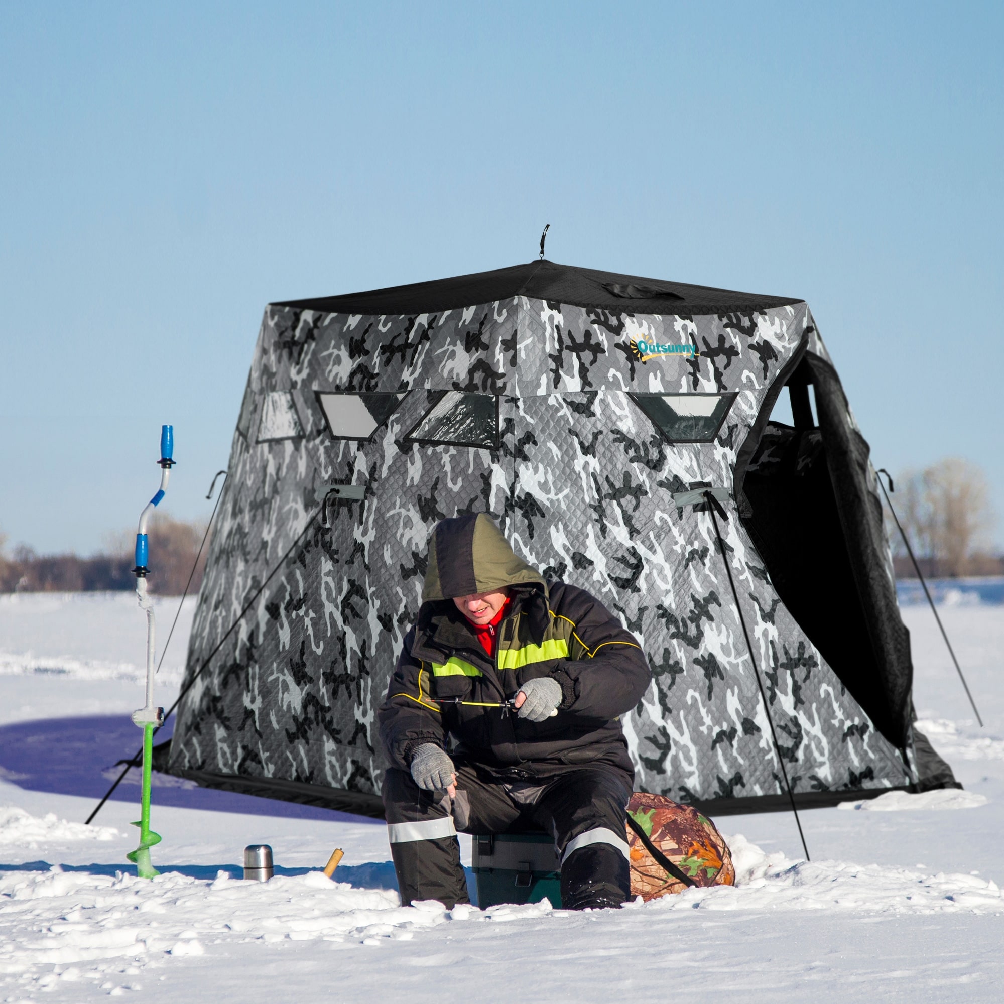 Outsunny 4 Person Insulated Ice Fishing Shelter 360 Degree View