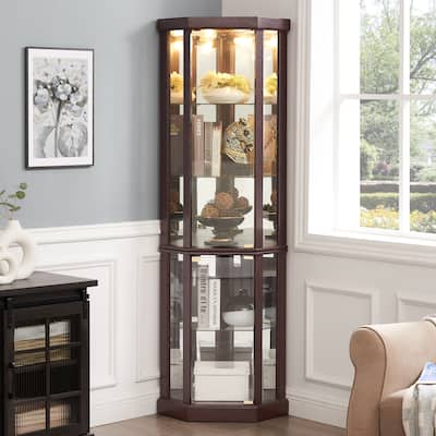 Corner Display Cabinet with Glass Door, Shelves & Light